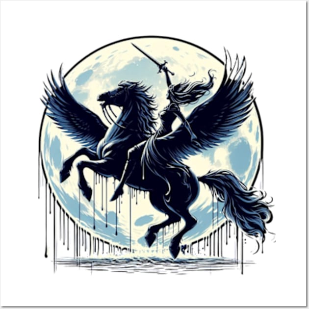 Moonlit Pegasus Valkyrie Wall Art by ALM Artbox